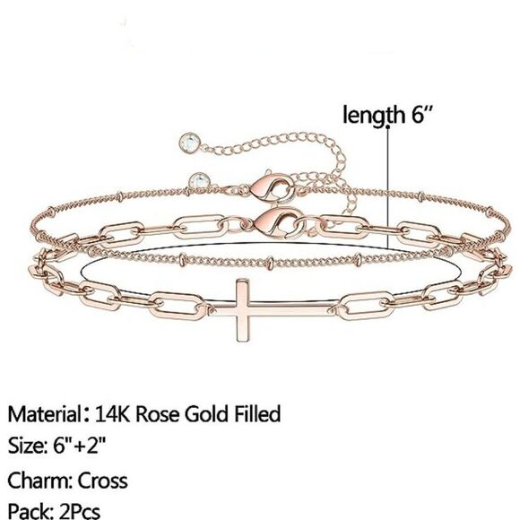 New Layered Bracelet Dainty Bracelet Gift for Women 14K Gold Filled Adjustable - Picture 5 of 5